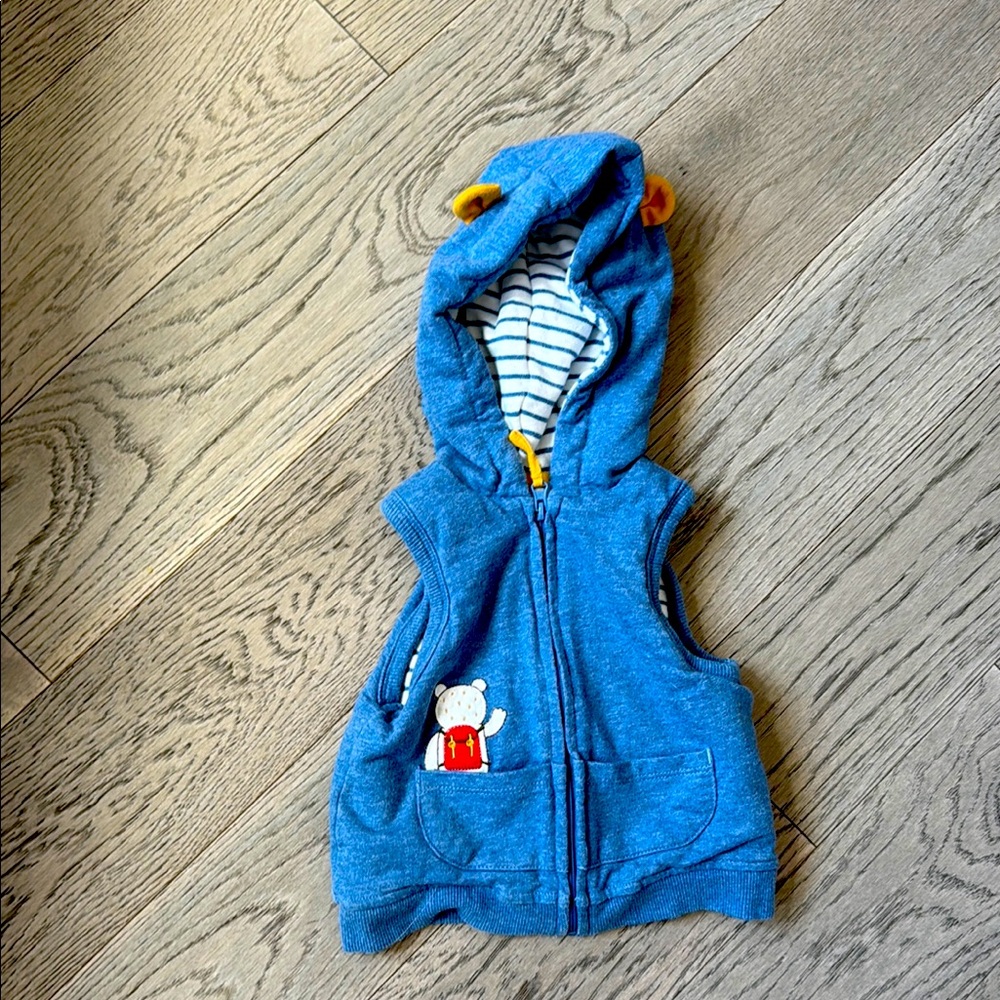 Blue Hooded Vest with Bear Patch
